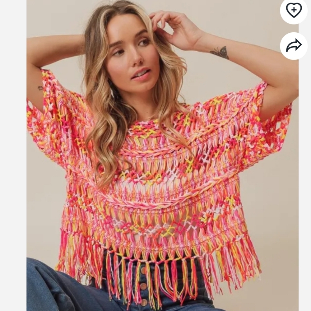 BiBi NWTs Openwork Fringed Knit Cover Up